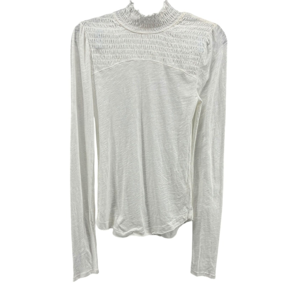 Free People Smocked‎ Mock Neck White Long Sleeve Top Medium NWT